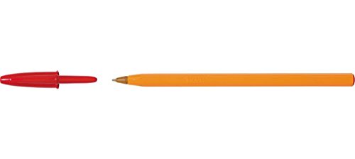 Bic Orange Fine Ballpoint Pens, Fine Point (0.8 mm), Red Ink, Box of 20 - Writing Pens with Long-Lasting Ink