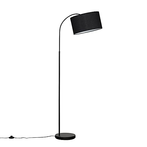 Image of MiniSun | Modern Designer Style Black Curved Stem Floor Lamp with a Black Cylinder Shade | Floor Lamps & Torchieres, Home Décor & Improvement Essential | Includes Bulb [3000K Warm White]