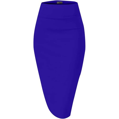 Women's Bodycon Pencil Skirts Basic Elastic High Waisted Stretch Short Skirt Work Knee Length Skirt with Slit3