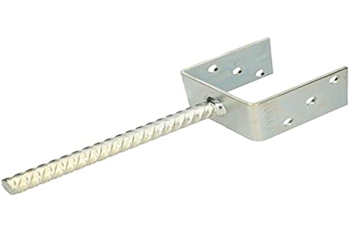 KOTARBAU® Soporte de poste en U 91 mm Anclaje Suelo para Superficies Hormigonadas Pletina con Varilla para Homigonar Soporte en U Acero Galvanizado en Caliente Base Poste Madera