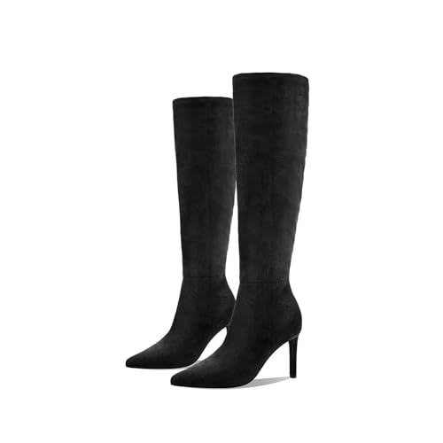 Image of Women's Knee High Boots Women Mid Heel Pointed Toe Tall Boots for Women High Heel Side Zipper with Buckle Bow Knots Long Boots for Fall Winter for Fall Winter