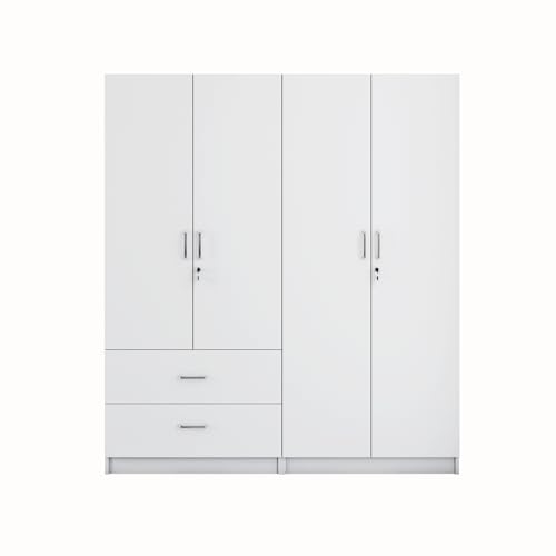 Image of VIKI Wardrobe |Wooden Almirah for 4 Door 2 Drawer with Shelves & Hanging Space Wardrobe (Frosty White - 40D x 160W x 180.8H) | 1 Year Warranty | Free Assembly