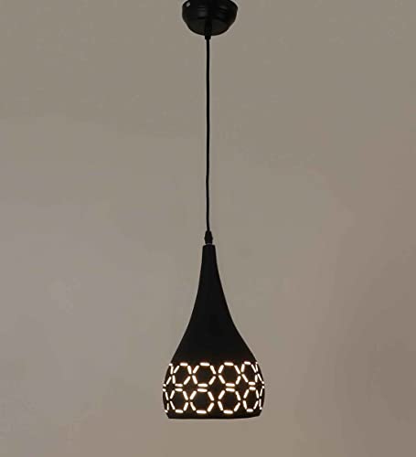 Image of DarkVision Decorative Hanging Pendant Light Stylish Tear Drop Design with Premium Black Metal and Cutwork Pattern Ceiling Lamp for Kitchen, Staircase, Entryway, Dining Room (with Bulb)