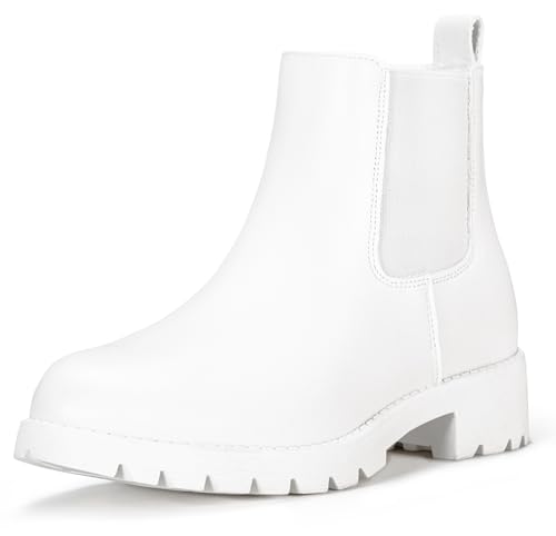 Image of Vepose Women's Chelsea Ankle Boots Pull-On Low Heel Booties 9607 | Flat short boots with elastic side, round toe for casual daily