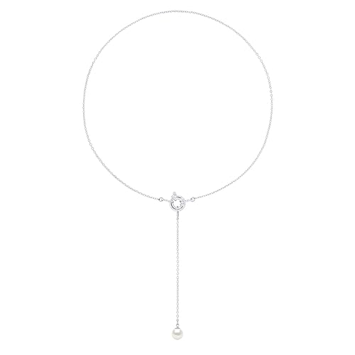 Collier cravate perle d'eau douce blanche ronde 8-9mm argent 925 femme