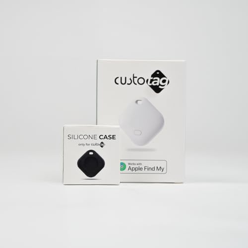 Image of CustoTag Item Finder for iOS 2 Pack | Compatible with Find My | Loud 90dB Alert | Item Sharing | 1 Year Battery | Free Case | Locate Keys, Luggage, Pets, Valuables | No SIM Needed (White)