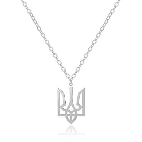 Thick Chain Ukrainian Trident Necklace, Trident Tryzub Minimalist Design, Genuine .925 Sterling Silver Necklace Pendant, Ukraine Jewelry Gift for Men