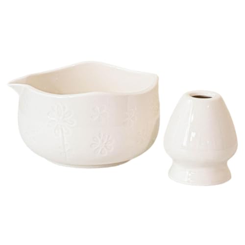 日本製 手作り 陶器 抹茶碗 450ml 青 注ぎ口付き 陶器茶碗 互換性あり (ホワイト)