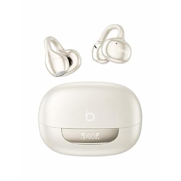 Basike Fone de Ouvido Bluetooth 5.4 Esportivo, Áudio Estéreo Hi-Fi, ENC para Chamadas, IPX4 à Prova d’Água, Compatível com Android e iOS, Clip-On e Design de Som Aberto – Bege Claro