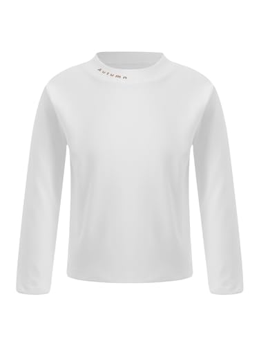 TTAO Kids Boys Girls Turtleneck Thermal Shirts Base Layer Underwear Tops Dance Athletic Fitness T-Shirts White 12-18 Months