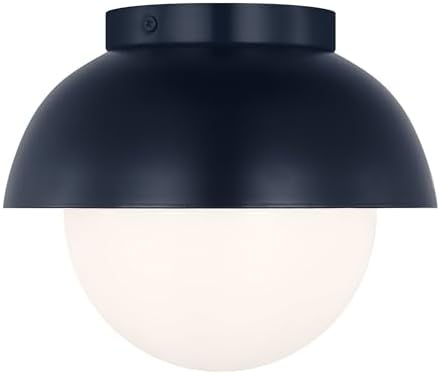 Scott Living Hyde Modern 1-Light Indoor dimmable Medium Flush Mount Ceiling Light in Navy Finish with Opal Glass Shade