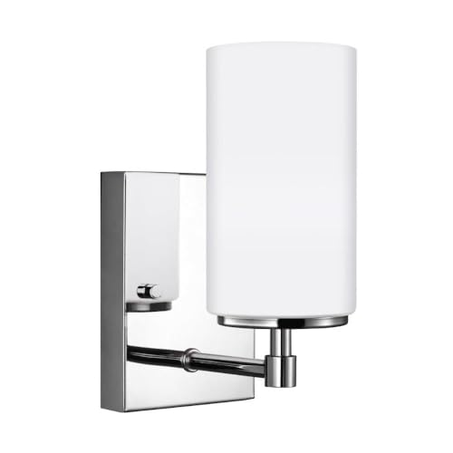 Image of Generation Lighting 4124601EN3-05 Alturas One Light Wall /Bath Sconce Chrome, 100 Total Watts, 8.75 Inch Height, 4.375 Inch Wide, Steel Construction, Etched /White Inside Glass Shade