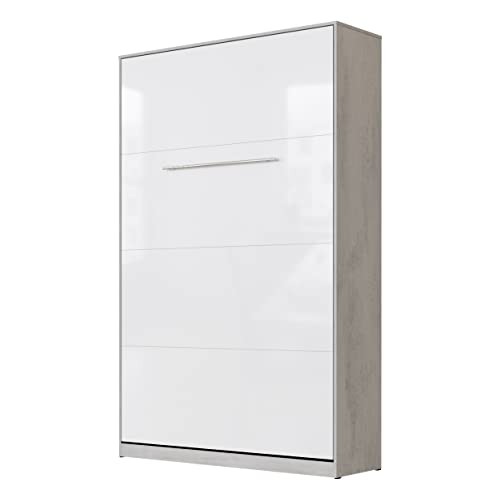 SMARTBett Schrankbett Standard 90x200 120x200 140x200 160x200 Bettschrank Wandbett Beton/Weiss Hochglanz 120 Vertikal