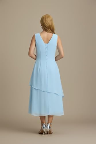 Basgute Women's 2 Piece Tea Length Mother of The Bride Dresses with Jacket 2025 Chiffon Pleated Formal Evening Gown4