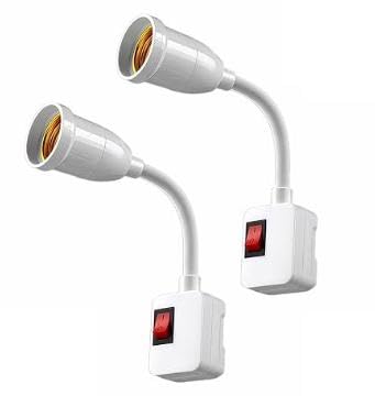 Plug in Light Bulb Socket Adapter E26/E27 Socket Extension Cord with On/Off Switch 360°Fully Flexible Plug-in Bulb Socket Adapter for Bedrooms Night Lights & Table Lamps 2-Pack