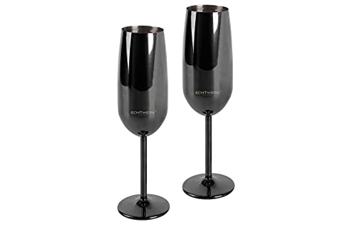 Echtwerk Flûte à champagne, en acier inoxydable, verres incassables, verres de fête pour anniversaire/pique-nique, set cadeau, 2 pièces, 250 ml,...