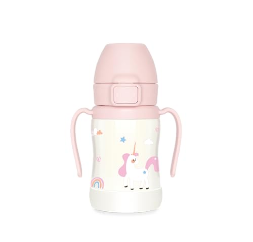 Image of GROSMIMI Insulated 316 Stainless Steel Spill Proof Straw Cup, Water bottle with Flip Top for Toddlers, BPA Free (Unicorn, 6oz)