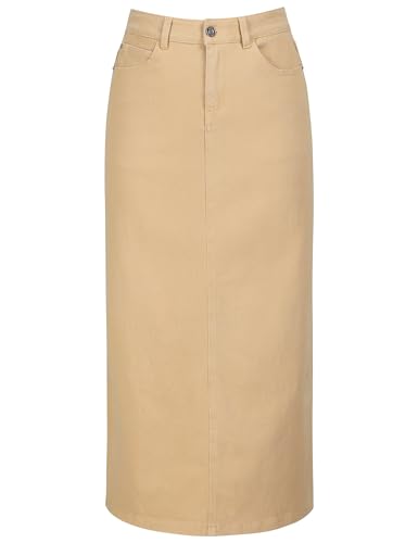 Long Denim Skirt for Women Casual A-Line Denim Maxi Skirt Stretch High Waisted Jean Skirt with Pocket Blue