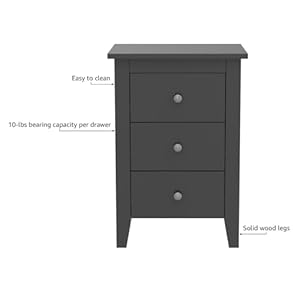 Safeplus Nightstand, Side Table with 3 Drawers, Bedroom Side Storage Cabinet Wooden End Table Accent Table Solid Wood Legs (Black, 2 Pics) Safeplus Nightstand Side Table with 3 Drawers Bedroom Side Storage Cabinet Wooden End Table Accent Table Solid Wood Legs Black 2 Pics