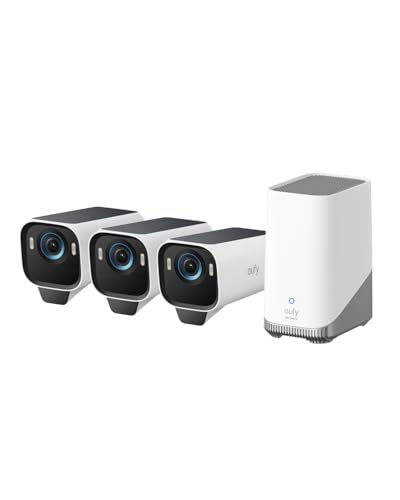 eufyCam S3 Pro 3-Kamera-Set 4K Kabellose Solar-Überwachungskamera Außen MaxColor Nachtsicht Forever Power 2.0 Gesichtserkennung-KI Erweiterbarer Lokaler Speicher Ohne Montaliche ABO-Kosten