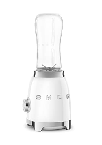 Smeg PBF01WHUK Retro 50’s Style Personal Blender, 2 x Bottles-To-Go, 2 Speed Settings, 600ml, 300W, White