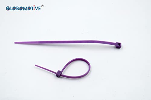 Image of GLOBOMOTIVE Teeth Grip Nylon Self Locking Cable Ties, Purple (100 x 2.5 mm, 200 pieces) - Heavy Duty Strong Zip Wire Fastener Organizer Tie for Indoor and Outdoor