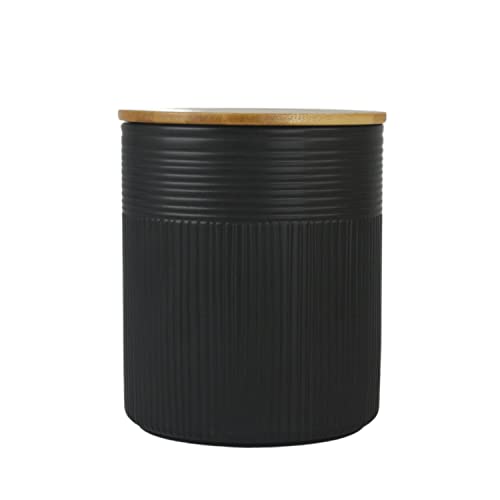 Image of 10 Strawberry Street Luca Matte Black Embossed Ceramic Kitchen Canister Set, Set of 3, Bamboo Lids