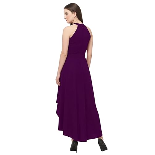 Image of Women Fit & Flare High Low Midi Dress | Sleeveless Round Neck One Piece Dress with Waist Tie Detail | Flowy Western Dress for Party and Casual Styling