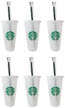Starbucks 6 Pack Reusable Venti 24oz Frosted Cold Cup With Lid and Green Straw w/Stopper