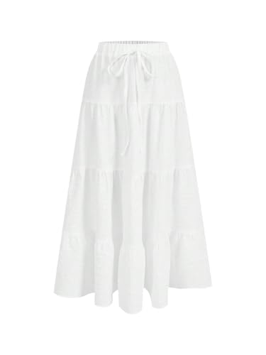 Image of Verdusa Women's Long Maxi Skirt Boho Flowy Flared Ruffle Skirts 2026 Beach Vacation Summer Going Out Outfits