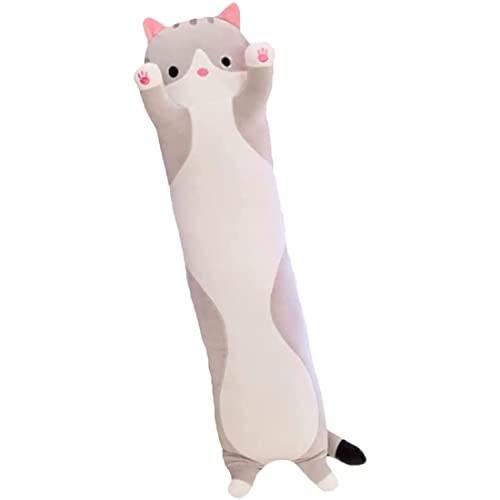 抱き枕 ぬいぐるみ アニマル クッション かわいい 抱きまくら もちもち もこもこ 横向き寝 添い寝枕 昼寝まくら 洗える 誕生日 プレゼント パンダ/コアラ/ハスキー/ネコ 4色 (グレーネコ(90cm))