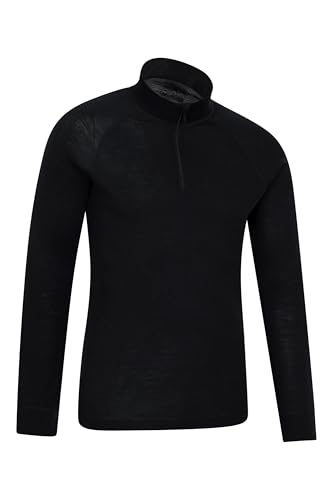 Mountain Warehouse Merino Mens Long Sleeved Thermal Baselayer Top - Lightweight, Breathable & Quick Wicking Jumper with Half Zip - for Walking & Hiking Black XL - Image 8