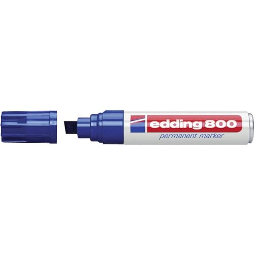 edding 800 marcador permanente - azul - 1 rotulador - punta biselada 4-12 mm - para marcas llamativas - resistente al agua, secado rápido, indeleble - para cartón, plástico, madera, metal, vidrio
