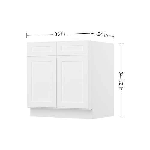 Image of Furinno Shaker Drawer Base Kitchen Cabinet with 2-Doors, Ready to Assemble, 24 D x 33 W x 34.5 H, White