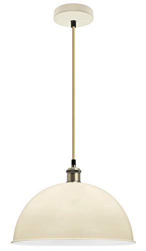 Large Vintage Retro Ceiling Pendant Hanging Dome Light Shade Metal Cream Finish Antique Brass Industrial Lamp Holder M0093