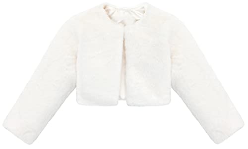 Lilax Girls Cozy Faux Fur Bolero Shrug Long Sleeve Crew Neck Dress Coat (6, Cream)