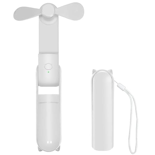 iPobie Ventilador Portátil,Mini Ventilador de Mano,2 en 1 Portatil USB Ventilador,Recargable Plegable Ventiladors,para Viaje, el hogar,Blanco