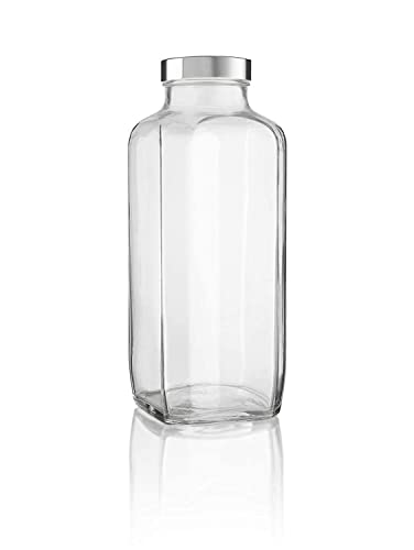Image of Glass Water Bottle 1000ML Transparent Square Bottle with Air Tight Lid French Glass Jar for Fridge Kitchen Ideal for Storing Water, Milk, Juice, Smoothie