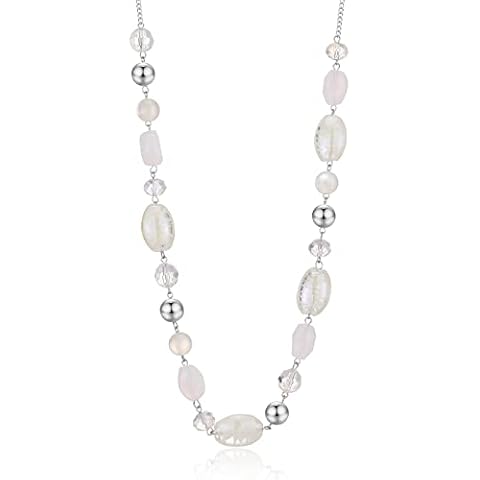 Long Silver Beaded Necklace for Women Chain Necklace with Shell Crystal Pearl Beads Fashion Jewellery Gifts for Girlfriends(10-White) Cover