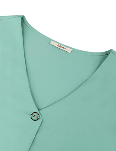 Bebonnie Womens Balloon Stylish 3/4 Sleeve Blouses & Button-Down Shirts Causal Loose V Neck Chiffon Silky Formal Shirt Blouses Top Dressy Tunic Shirts Beryl Green 3Xl #TOP3