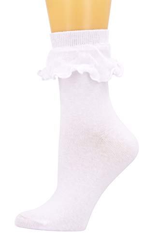 SEMOHOLLI Women Ankle Socks,Ruffle Frilly Comfortable Cotton Socks Princess Socks SM01 (White-1 Pairs)