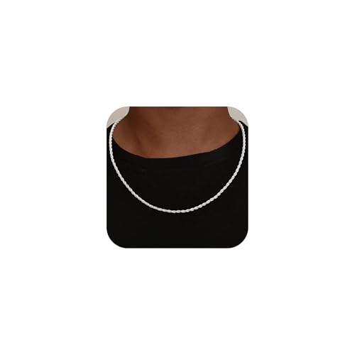 UPFAI 925 Sterling Silver Diamond Cut 4mm Rope Chain Exquisite Silver Chain Mens Necklace Ideal Gift for Men Fathers and Boyfriends Size 20 Inches