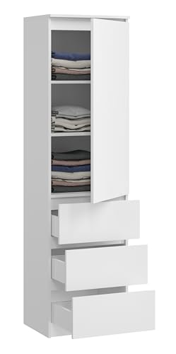 KUBUTKU Mehrzweckschrank mit 3 Schubladen 3 Fächern und Türen Haushaltsschrank Kleiderschrank Büroschrank 180,5x50x40 cm (Weiß)