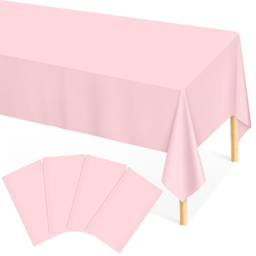 Image of Mulbozy 4 Pcs Pink Plastic Tablecloth Disposable, 54 x108 Inch