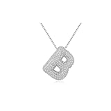 DIOWUS Bubble Letter Necklace Gold for Women，Charm Balloon Initial Letter Pendant Zirconia Inlaid Necklaces Fashion Gifts Jewelry (bubble letter-silver B)