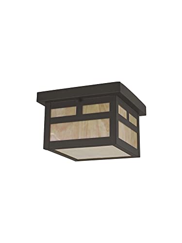 livex Lighting 2138–07 Montclair Mission 1 Light Outdoor Bronze Solid Brass Ceiling Mount with Iridescent Tiffany Glass by livex Lighting – Image 4