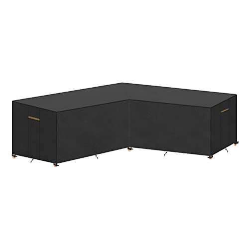 VANSHEIM V-Shape Garden Furniture Cover Waterproof Outdoor Rattan V Shape Garden Furniture Cover with Air Vents,Waterproof Tape,Rip resistance Heavy Duty Oxford Fabric Sofa Cover 215x215x87/80cm