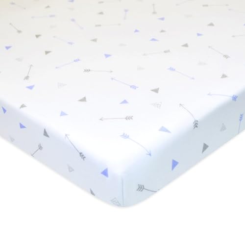 Image of American Baby Company 100% Natural Cotton Fitted Mini Crib Sheet 38 inch x 24 inch - Soft & Breathable Small Nesting Portable Crib Sheet, Fits Pack N Play Mattresses, Silver Blue Arrow, for Boys & Girls