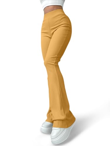 Womens Elastic High Waist Flared Bell Bottom Pants...
