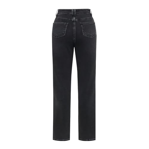 Women's Straight Leg Pants High Waisted Stretchy Denim Jeans Petite Length Black Grey Work Pant with Pockets2